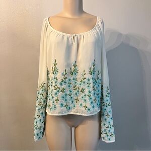 Free People Floral Embroidered Long Sleeve Blouse Top Sz Small